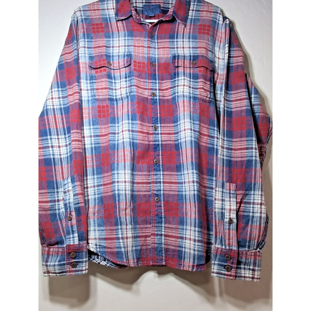 Lucky Brand Men's Lg Plaid Red White Blue Long Sleeve Button Down Shirt Cotton - Picture 2 of 16